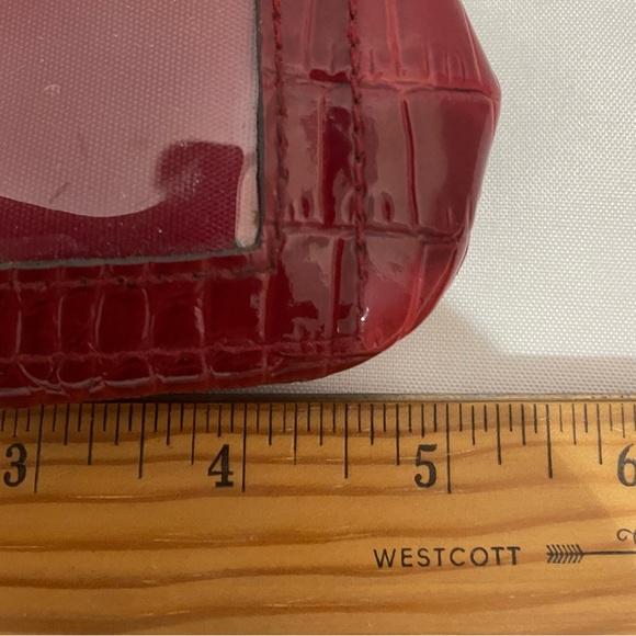 Liz‎ Claiborne Red Silver Textured Coin Change Purse Wallet keyring ID holder - Picture 4 of 5